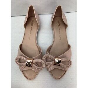 Melissa + Vitorino Campos Nude‎ Pink Bow Jelly Flat d'Orsay Sandals Sz US 9